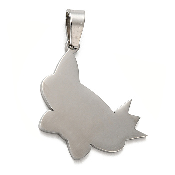 304 Stainless Steel Pendants, Stamping Blank Tag, Butterfly Charm, Stainless Steel Color, 27x27x1mm, Hole: 6.5x4mm