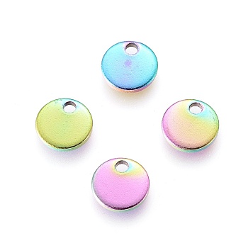 Ion Plating(IP) 304 Stainless Steel Stamping Blank Tag Charms, Flat Round, Rainbow Color, 6x0.8mm, Hole: 1.2mm
