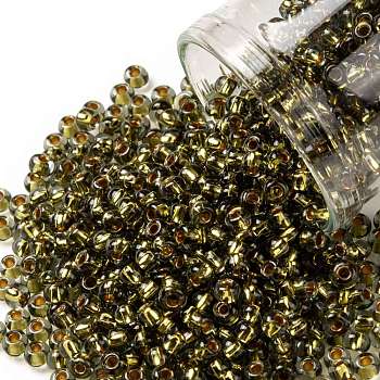 TOHO Round Seed Beads, Japanese Seed Beads, (758) Gold Lined Black Diamond, 8/0, 3mm, Hole: 1mm, about 1110pcs/50g