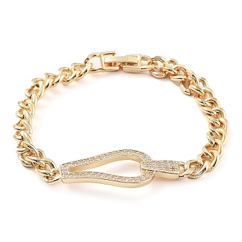 Cubic Zirconia Link Bracelet with Golden Brass Curb Chains, Long-Lasting Plated, Teardrop, 7-3/8 inch(18.6cm)