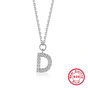 Rhodium Plated 925 Sterling Silver Cable Chains Pendant Necklaces for Women, Letter D, 15.75 inch(40cm)