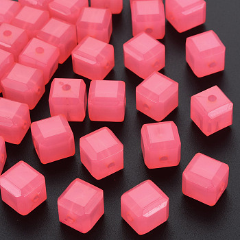 Imitation Jelly Acrylic Beads, Cube, Hot Pink, 11.5x11x11mm, Hole: 2.5mm, about 528pcs/500g