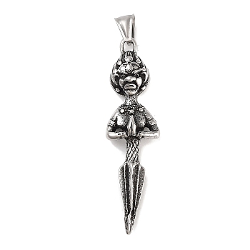 Retro 304 Stainless Steel Big Pendants, Buddhism Charms, Antique Silver, 76x18.5x10mm, Hole: 7.5x4mm