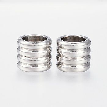201 Stainless Steel Beads, Large Hole Beads, Column, Stainless Steel Color, 10x12mm, Hole: 8mm