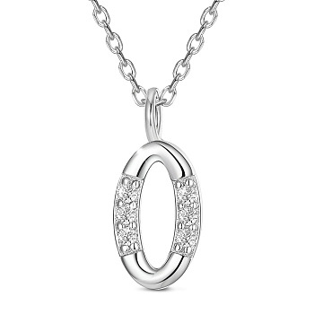 SHEGRACE Rhodium Plated 925 Sterling Silver Initial Pendant Necklaces, with Grade AAA Cubic Zirconia and Cable Chains, Platinum, Letter.O, 15.74 inch(40cm)