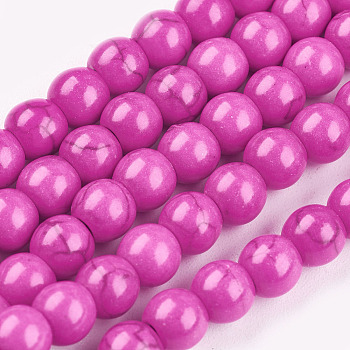 Synthetic Turquoise Beads Strands, Dyed, Round, Fuchsia, 6mm, Hole: 1.2mm, about 67pcs/strand, 15.75 inch