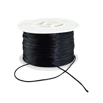 Round Nylon Thread, Rattail Satin Cord, for Chinese Knot Making, Black, 1mm, 100yards/roll