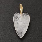 Natural Quartz Crystal Pendants, Rock Crystal Faceted Heart Charms with Brass Findings, Golden, 27x12x7mm, Hole: 6.5x4mm(G-C290-01F)