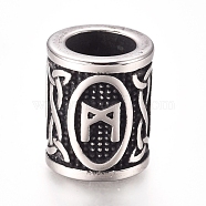 304 Stainless Steel European Beads, Large Hole Beads, Column with Runes/Futhark/Futhor, Antique Silver, 13.5x10mm, Hole: 6mm(OPDL-G010-07AS-07B)