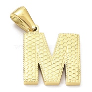 Ion Plating(IP) 316L Surgical Stainless Steel Pendants, Real 18K Gold Plated, Letter Charm, Textured, Letter M, 16.5x14x1.6mm, Hole: 3.5mm(STAS-Q247-01G-13)