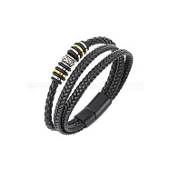 Imitation Leather Cord Multi-strand Bracelets for Men, with Magnetic Clasps, Black, 7-1/2 inch(19cm)(PW-WGD2A27-01)