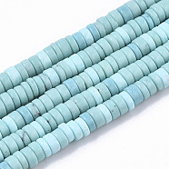 Synthetic Turquoise Beads Strands, Dyed, Heishi Beads, Disc, Pale Turquoise, 4x1~2mm, Hole: 0.7mm, about 195~213pcs/strand, 14.96 inch~15.31 inch(38~38.9cm)(X-TURQ-N215-01J)
