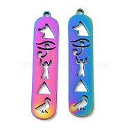 Ion Plating(IP) 304 Stainless Steel Pendants, Oval Charm, Rainbow Color, 33.5x7.5x1.5mm, Hole: 1.4mm(STAS-L020-003RC)