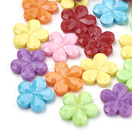Opaque Acrylic Beads, Faceted, Flower, Mixed Color, 13x14.5x3.5mm, Hole: 1.5mm, about 1050pcs/500g(MACR-S296-05)