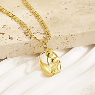 Oval with Flower Stainless Steel Pendant Necklace with Cuban Link Chains, Golden, 17.72 inch(45cm)(YS0902-1)