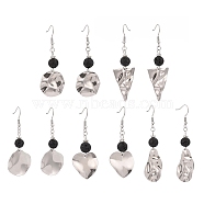 Natural Lava Rock Dangle Earrings for Women, with 316 Surgical Stainless Steel Earring Hooks, Mixed Shapes, Stainless Steel Color, 57~68mm, Pin: 0.7mm(EJEW-JE05146)