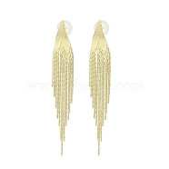 Cubic Zirconia Chains Tassel Earrings, Brass Dangle Stud Earrings, Golden, 95x14mm(EJEW-P236-06G)