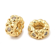 Rack Plating Brass Cubic Zirconia Beads, Long-Lasting Plated, Rondelle with Flower, Golden, 6.5x3.5mm, Hole: 2.5mm(KK-Q778-03G)