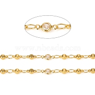 3.28 Feet Brass Handmade Beaded Chains, with Cubic Zirconia Links, Soldered, Long-Lasting Plated, Flat Round & Cube, Clear,Golden, 3.7x8x2mm, 2.5x6mm(X-CHC-I033-07G)