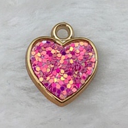 Plastic Pendants, with Glitter Sequin, Heart, Hot Pink, 22x18.5x3mm(FIND-TAC0006-01C)