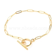 Unisex PVD Vacuum Plating 304 Stainless Steel Paperclip Chain Bracelets, with Toggle Clasps, Golden, 7-7/8 inch(20cm)(BJEW-H541-04A-G)