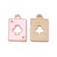 Alloy Pendant, with Enamel, Rectangle with Ace of Spades Charm, Golden, Pink, 18x11x1mm, Hole: 1.8mm(ENAM-H039-06G-D)