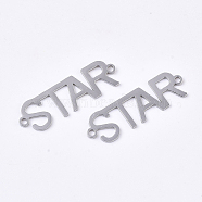 201 Stainless Steel Links connectors, Laser Cut Links, Word Star, Stainless Steel Color, 31x9.5x1mm, Hole: 1.5mm(STAS-N091-37P)