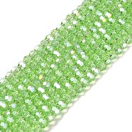 Transparent Glass Beads, 32 Facets, AB Color Plated, Round, Light Green, 4.5x4mm, Hole: 1mm, about 87~93pcs/strand, 32~33cm(EGLA-A035-T4mm-B09)