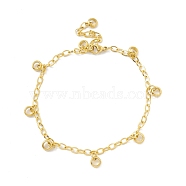 Vacuum Plating 304 Stainless Steel Ring Charms Bracelet with Cable Chains for Women, Golden, 8-1/4 inch(21cm)(STAS-E001-29G)