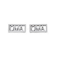 201 Stainless Steel Filigree Joiners, Rectangle with Word OMA, for Mother's Day, Stainless Steel Color, 15x7.5x1mm(STAS-N091-138P)