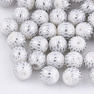 Electroplate Glass Beads, Round with Rhombus Pattern, Silver, 8~8.5mm, Hole: 1.5mm(EGLA-S178-07G)