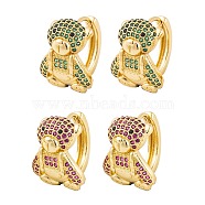 Brass Micro Pave Cubic Zirconia Earrings, Bear Hoop Earrings for Women, Real 18K Gold Plated, Mixed Color, 19x15mm(EJEW-E309-06G)