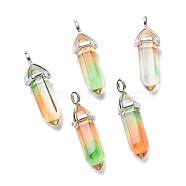 Faceted Bullet Glass Pointed Pendants, with Platinum Plated Brass Findings, Sandy Brown, 38~39.5x12.5x10mm, Hole: 5x3mm(KK-E282-01P-09)