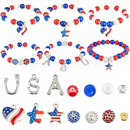 SUNNYCLUE DIY Independence Day Bracelet Making Kit, Including Glass & Alloy Rhinestone Round Beads, Star & Heart & Word USA Alloy Enamel & 304 Stainless Steel Pendants, Mixed Color, 180Pcs/bag(DIY-SC0021-69)