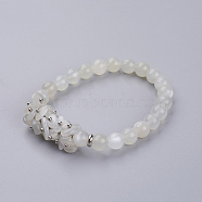 Natural White Moonstone Beaded Stretch Bracelets, with Cardboard Box, 2 inch(50mm)(BJEW-JB03553-03)