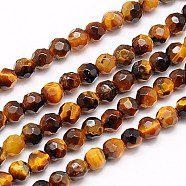 Natural Tiger Eye Beads Strands, Faceted, Round, Dark Goldenrod, 4mm, Hole: 1mm, about 90pcs/strand, 15.35 inch(G-G545-13)