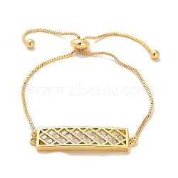 Cubic Zirconia Link Slider Bracelets, with Light Gold Brass Box Chains, Rectangle, Inner Diameter: 3-3/8 inch(8.5cm)(BJEW-H601-01A-KCG)
