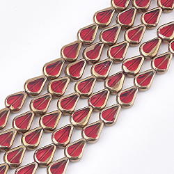 Electroplate Glass Beads Strands, Edge Plated, Melon Seeds, Red, 11x8x4.5mm, Hole: 1mm, about 30pcs/strand, 12.7 inch(EGLA-S188-07E)