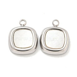 304 Stainless Steel Charms, with Pave Shell, Square Charm, Stainless Steel Color, 12x10x2.5mm, Hole: 1.5mm(STAS-L278-106P)