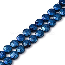 Electroplated Natural Lava Rock Beads Strands, Faceted, Flat Round, Blue Plated, 10~10.5x4.5~5mm, Hole: 0.8~1mm, about 40pcs/strand, 16.14''(41cm)(G-A256-F01-01H)