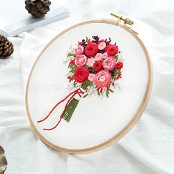 Flower Bouquet Pattern 3D Embroidery Starter Kits, including Embroidery Fabric & Thread, Needle, Instruction Sheet, Red, 290x290mm(DIY-P077-041)