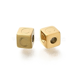 Ion Plating(IP) 304 Stainless Steel Beads, Cube with Letter, Real 14K Gold Plated, Letter C, 5x5x5mm, Hole: 2mm(STAS-F308-01G-C)