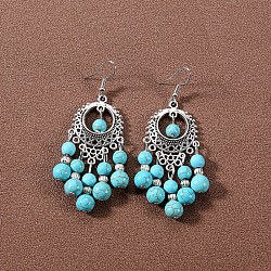 Bohemian tassel turquoise earrings, retro ethnic minority style earrings, personalized temperament, Tibetan ear accessories(JU8957-26)