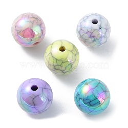 UV Plating Opeque Acrylic Beads, Crackle, Iridescent, Round, Mixed Color, 15.5x15mm, Hole: 2.5mm(MACR-K351-29)