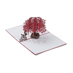 Rectangle 3D Red Maple Tree Pop Up Paper Greeting Card, with Envelope, Valentine's Day Wedding Birthday Invitation Card, Dark Red, 193x146x6mm(AJEW-A008-05)