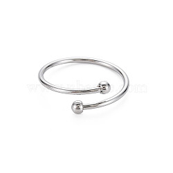 Non-Tarnish 304 Stainless Steel Double Beaded Thin Open Cuff Rings, Stainless Steel Color, US Size 7 3/4(17.9mm)(RJEW-N038-048P)