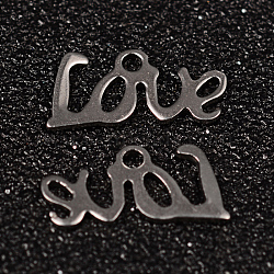 Word Love 304 Stainless Steel Charms, Stainless Steel Color, 6x12x1mm, Hole: 1mm(STAS-M249-16)