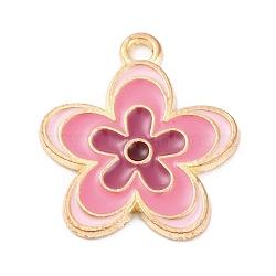 Alloy Enamel Pendants, Flower Charm, Golden, Pink, 21x18.5x1.2mm, Hole: 1.8mm, 10pcs/set(ENAM-Q001-04G-01)