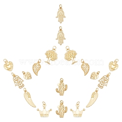 SUNNYCLUE 18Pcs 9 Styles Alloy Pendants, Long-Lasting Plated, with Jump Rings, Mixed Shapes, Real 18K Gold Plated, 2pcs/style(FIND-SC0001-50)