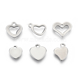 201 Stainless Steel Charms, Laser Cut, Heart, Stainless Steel Color, 7~10.5x7.5~11x0.8mm, Hole: 1.2~1.4mm, 6 patterns, 1 pattern/200pcs(STAS-R118-04)